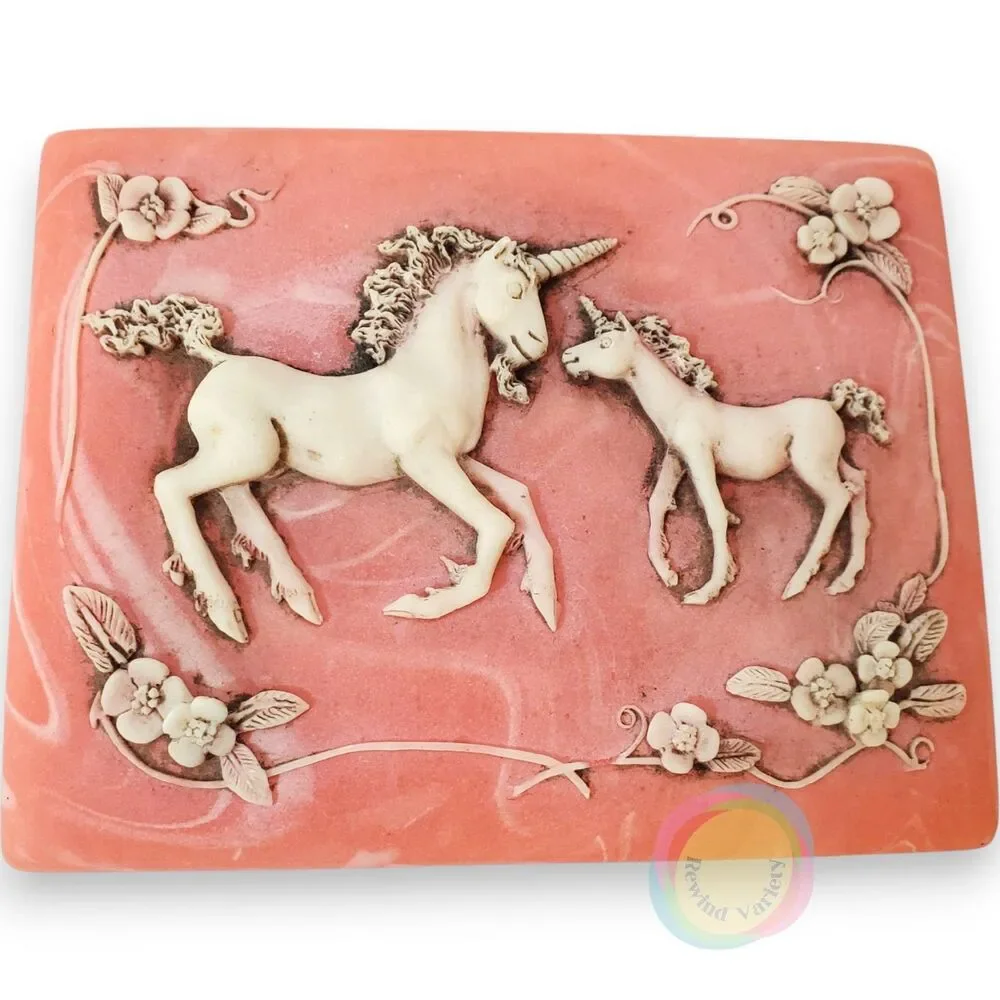 Vintage 1984 Unicorn Pink Marbled Trinket Box
